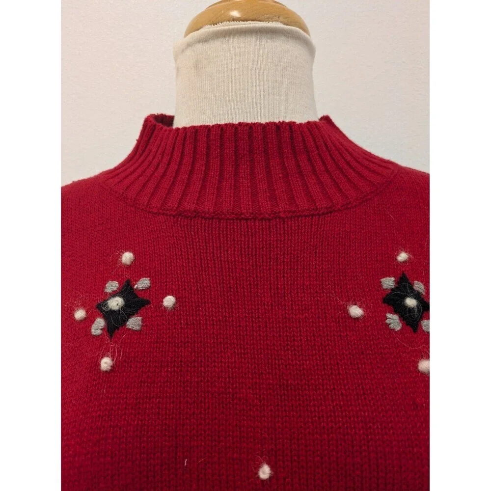 Vintage Laura Gayle Holiday Mock Neck Sweater sz XL Christmas Fair Isle Polk Dot